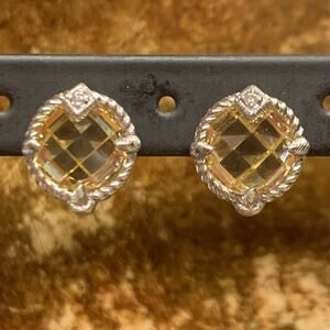 Judith Ripka Earrings Sterling Silver & Yellow CZ Round Studs SEE FULL DESCRIP